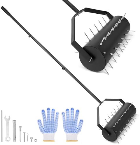 Fachmach Arieggiatore per Prato Manuale, Rullo Arieggiatore Prato con 39 Picchi,Aeratore Prato Strumento Lunghezza 155 cm per Aerazione del Prato per Cortili, Giardini e Prato