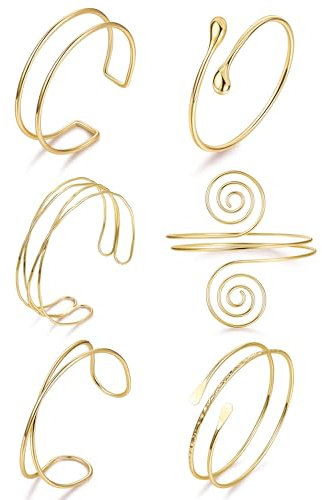 Hebterrka Oberarmreif Silber Set Oberarmreif Armreif mit 6 Silbernen Armreifen,Verstellbar und Minimalistisch,Boho Armreif Silber 925 Damen,Wickelarmband Damen