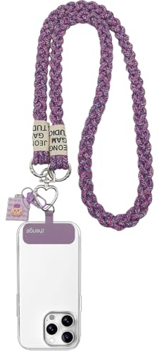 Hanaoops Cordino per Cellulare Cordino per Telefono Universale Cordino Tracolla da Collo con Patch Cinturino per Cellulare del Boho in Intrecciata Adatto a Tutti Gli Smartphone (Viola e colorato)