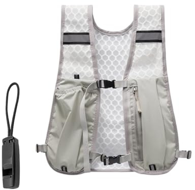 Anseom Gilet Sportivo per Uomo e Donna, Running Vest Leggero e Traspirante con Fischietto,Gilet da Corsa Riflettente Cintura Regolabile Running Vest Ciclismo Escursionismo Trekking Trail (Grigio)