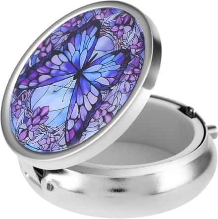 Pillendose Elegantes Kleines Pillenetui Mit Spiegel Tragbarer Reise Pillenbehälterhalter für Die Tasche Dekorative Metallmedizin für Vitamine Fischöl Nahrungsergänzungsmittel