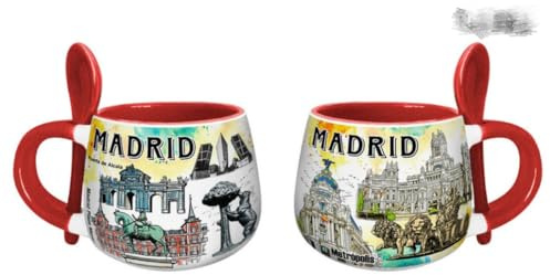 Taza de Café de Cerámica con Cucharita – Recuerdo de Madrid – 5.5x6 cm – Varios Diseños (X030)