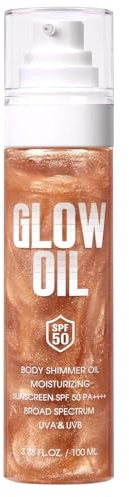 Body Glow Oil, Broad Spectrum SPF 50, Glitzer schimmerner Sonnenschutzmittelöllotion, 100 ml, leichte, schnell absorbierende Formel, ideal für alle Hauttypen, Frauen Girls