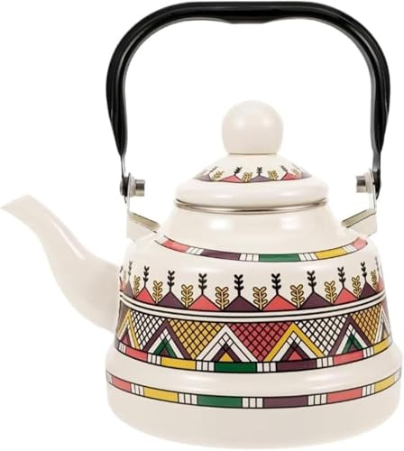 Bouilloire sifflante en émail de 1,1 L, Style rétro, Accessoire de Cuisine Mignon (Beige)
