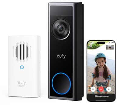 eufy Video Türklingel mit Kamera with Chime, 2K FHD, Nachtsicht, Schnellwechsel-Akku/Kabel, Leichte Montage, Videoanrufe, 24/7 Aufnahme, Mensch- & Bewegungserkennung, HomeBase 3 Kompatibel, Ohne ABO-K