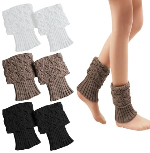 3 Pares Calentadores de Piernas para Mujer, Calcetines hasta la Rodilla, Calcetines de Invierno, Calentadores de Piernas de Punto, Puños de Ganchillo