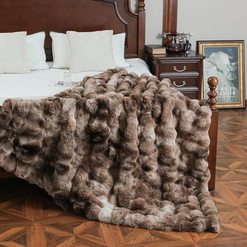 Lsimeru Tie-Dye Kuscheldecke Kaninchen Plüsch Braun Bubble Decke Flauschige Kunstfell Super Soft Warme Felldecke Kaninchenfell Decken Felloptik Wohndecke Sofadecke Couchdecke Überwurfdecke,100x160