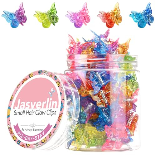 JASVERLIN Schmetterling Haarklammer Klein, Mini Haarspangen 50 Stk | Niedliche 90er Rave Accessoires für Frauen und Teens, feines dünnes Haar 2000er Styling, Regenbogen Verlaufsfarben für Partys