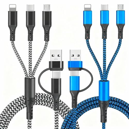 Unillous Lot de 2 câbles de charge universels 5 en 1 USB A/USB C de 1,2 m avec ports iP Micro USB de type C pour téléphone Samsung Galaxy Huawei PS4 Tablette Android