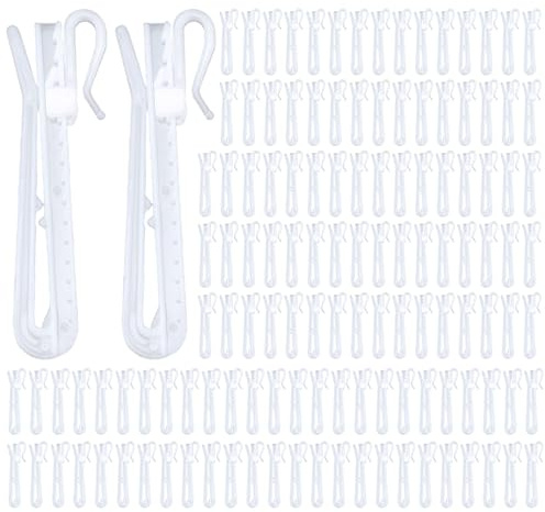 120 Pcs Plastic Pinch Pleat Hook, Adjustable Curtain Hooks, Depth Pinch Pleat Locking Curtain Tape Hook, Ratchet System Pinch Pleat Curtain Hooks for Door, Shower Curtain(85mm,120pcs)