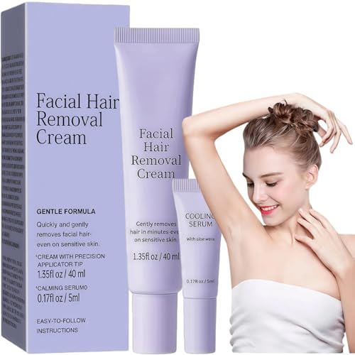 Facial Hair Remover for Women - 8-Minute Fast & Painless Depilatory for Upper Lip, Chin, Cheeks, with Hydrating Care
