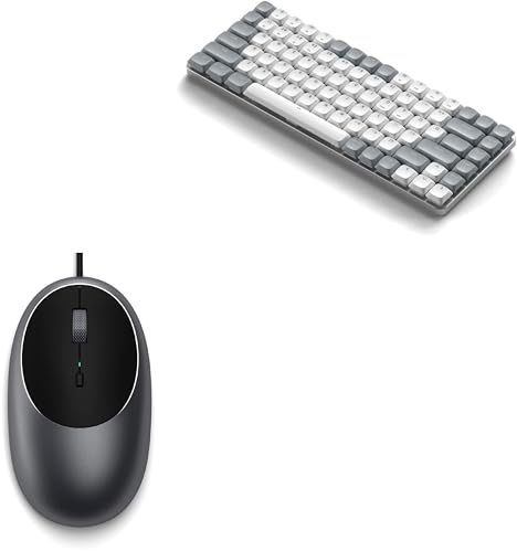 Satechi C1 Mouse USB-C Cablato in Alluminio con DPI Regolabile SM1 Tastiera Meccanica Wireless 75% Bluetooth Retroilluminata, Layout QWERTY USA, per Mac, iPad, Windows e Chromebook