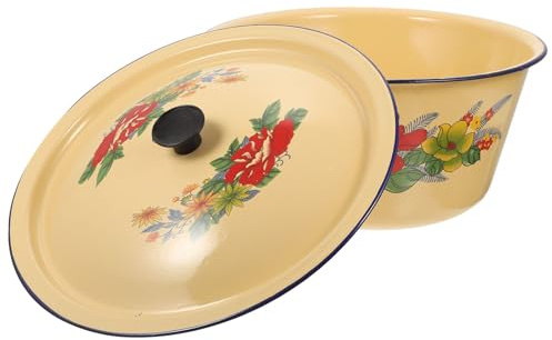 Toyvian Marmite en Émail Multifonction 28 Cm Grosse Capacité Couvercle, Casserole Maison pour Soupe et Ragoût, Ustensile Cuisine Essentiel, Cuisson Uniforme et Style Aléatoire