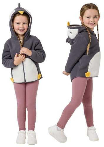 Snuggz Penguin Zip Fleece Jacket – Soft Zip-Up Penguin Fleece Coat for Children Cosy Everyday Outerwear with Hood & Pockets Warm Lightweight for School Playtime & Outdoor Adventures - Kids 2-3 Years