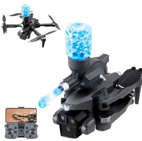 Drone – Moteur Brushless, 3 Caméras HD 4K Ultra HD, Zoom 50x, Gel Bombe à Eau (Portée 6m), Pilotage Automatique GPS, 360° Roll, Pliable, Valise Incluse – Adultes & Adolescents