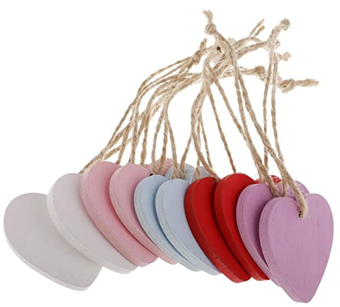FewNvWa 10 Wooden Heart Gift Tags, Wooden Scatter Decorations, Decorative Hearts Made of Lightweight Wood for Craft Ideas, Card Making, And Wall Hanging, mixed