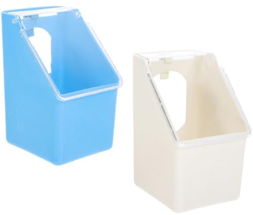 HOLIDYOYO Multi-Functional Plastic Pigeon Feeding Box 2Pcs, Hanging Food and Water Bowls with Covers for Parrots and Pigeons, Health Grit Container for Coop and Aviary, Blue and White,