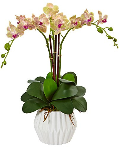 Nearly Natural Phalaenopsis Orchid Silk Arrangement in White Vase