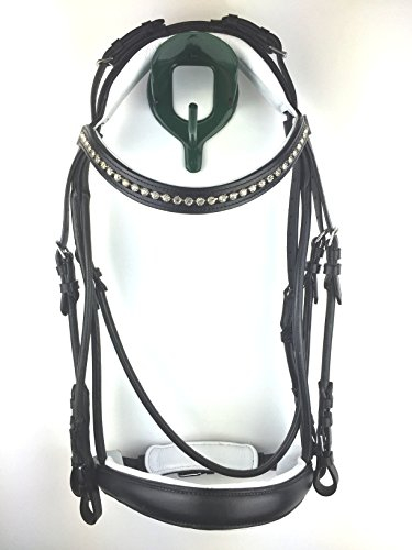 gs-sports Trense, Trensenzaum teilweise rundgenäht mit schwedischem Reithalfter, geschwungenem Stirnband mit Großen Steinchen besetzt (Vollblut, schwarz/silberfarben)