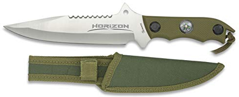Cuchillo Horizon Satin Hoja 18 cm para Caza, Pesca, Camping, Outdoor, Supervivencia y Bushcraft Albainox 32104 + Portabotellas de regalo