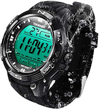 10 ATM Agua Resistente Digital Reloj Deportivo de Buceo con Funciones de Alarma y Cronómetro, Soporte Zona Horaria Dual, Temporizador de Cuenta Regresiva, Formato de 12/24 Horas