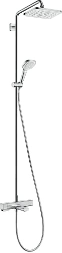 hansgrohe Wannenduschsystem Croma E Regendusche (Duschkopf, Duschkopf, Duschstange, Wannenthermostat mit Umsteller, Schlauch, 4 Strahlarten) Chrom