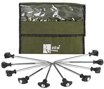Zite Fishing T-Pegs Zelt-Heringe Angeln & Camping - 10 STK Massive | Stahl-Erdnägel für Angelzelte Bivvy & Camping-Zelte