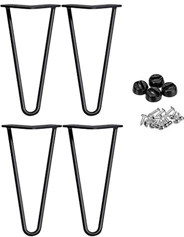 4XSchwerlaste Haarnadel Tischbeine-Überlegener Schweißen Schwarzer Gußstahl 10mm 25cm Höhe Moderner Stil MetallHairpin Legs Esszimmer Möbelzubehör mit Freie Bodenschoner und Schrauben