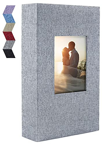 Vienrose Photo Album 6x4,300 Pockets,Linen Cover,Grey | Slip In Photo Album,Large Capacity,Black Pages,Family Keepsakes