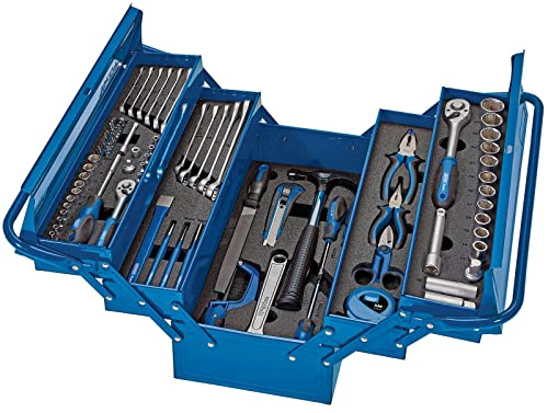 Draper 70282 Tool Kit with Cantilever Toolbox, (90 Piece), Blue and Black