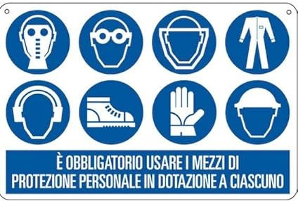 NEW CARTELLO SEGNALETICO - è obbligatorio usare i mezzi di protezione personale in dotazione - Adesivo Extra Resistente, Pannello in Forex, Pannello In Alluminio (ADESIVO 30X42 CM)