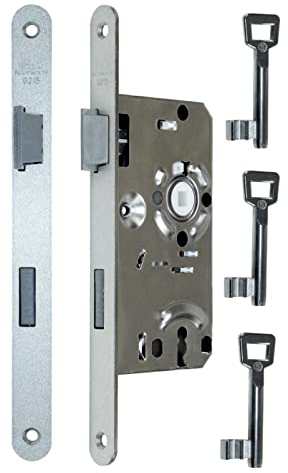 BKS Standard Zimmertürschloss/Türschloss mit 3x Buntbart Schlüssel, 55/72/8, Stulp: 20 x 235mm abgerundet, DIN Links incl. SN-TEC® Montageset (LINKS)