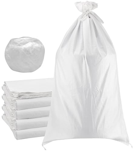 SEUNMUK 50 Pack 18 x 30 Inch Empty Sandbags, Empty White Woven Polypropylene Sand Bags, Heavy Duty Flood Protection Sand Bags with 20 M Ties for Flood Control, Storage