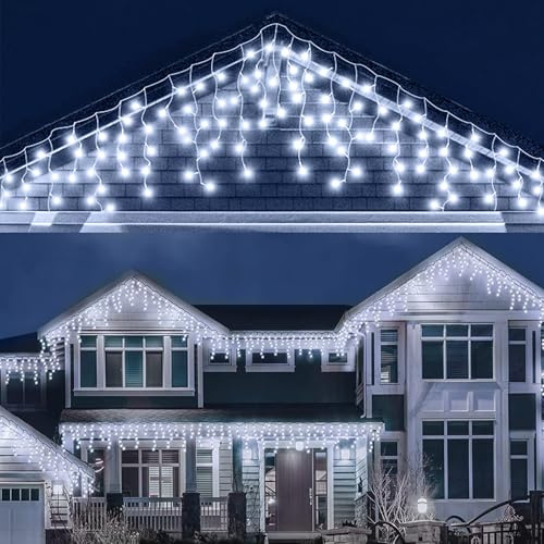 LEDYA Icicle Outdoor Christmas Lights, 29.5ft/9m 240 LED Outdoor Fairy Lights, Mains Powered Outside & Indoor Decorations Icicle Lights with 8 Modes for Window, Roof, Garden, Wall, Gazebo