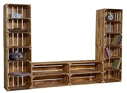 Vinterior TV-Board Steven mit hohen Regalkisten Lowboard TV Wand Wohnwand Holz Fernseh Fernsehschrank (Geflammt)