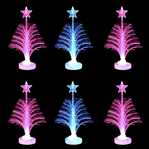 6 Stück LED Mini Weihnachtsbaum Farbwechselnder Glasfaser Weihnachtsbaum mit einem Stern Batteriebetriebener Tisch Weihnachts LED Nachtlichtbaum für Weihnachtsfeiertags Dekorationsgeschenk