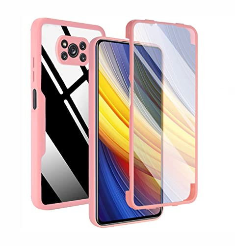 GOKEN Funda para Xiaomi Poco X3 Pro/Poco X3 NFC, [ Protector de Pantalla Integrado] 360 Grado Carcasa Completa Transparente con TPU Silicona Bumper, Rosado