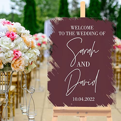 Acryl-Hochzeitsschild, burgunderrot, transparent, Acryl, Hochzeit, Willkommensschild, personalisierbar, Hochzeitsgruß, Empfang, Schild, perfekt für Jahrestag, Verlobung, Hochzeit, Party, Dekoration,