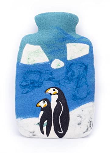 feelz - Wärmflasche Pinguin aus 100% Wolle (Merino), Handarbeit, Fairtrade (Bezug mit Innenflasche)