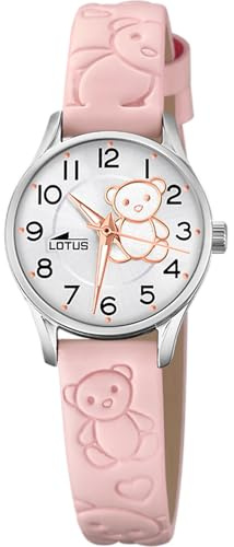 LOTUS Reloj Niña Analógico de Acero Inoxidable y Cuero Rosa | Movimiento de Cuarzo, Reloj Infantil, Cristal de Alta Resistencia, Clásico 18573/G, con Pulsera de Regalo, Junior Collection