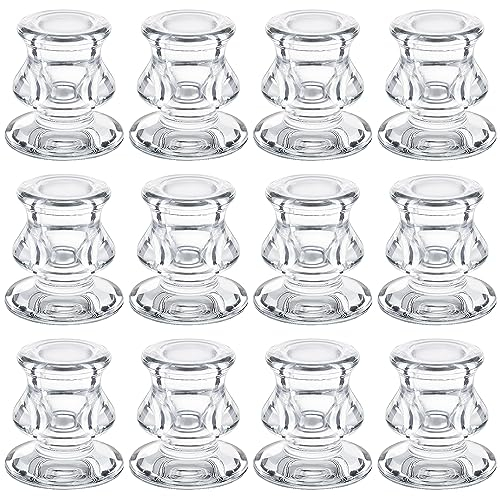 Belle Vous 12 Pezzi Portacandele Vetro Trasparente - Set Elegante di Candelabri Vetro per Ceri/Candele - Centro Tavola di Natale, per Matrimoni, Feste, Casa, Sala da Pranzo, Chiesa o San Valentino