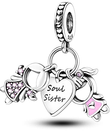 Hapour 925 Sterling Silber Charms Anhänger für Armband, Anhänger Schwester | Charms Anhänger Kuchen, Beste Freundin Herzen Charms Gold Family Friends Bead Schmuck für Damen für Armbänder