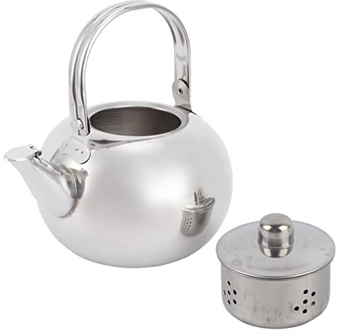 Wakects Bollitore da tè, Teiera da caffè in acciaio inossidabile 304, Teiera a fondo piatto, Brocca d'acqua, Cucina a induzione, Teiera, Forniture da cucina con filtro per la casa, (argento 16 cm)