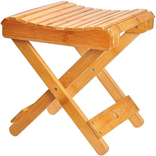 Panca per doccia in bambù, sgabello pieghevole antiscivolo per interni ed esterni, sedia spa in legno con poggiapiedi e supporto per la schiena, perfetta per rasatura e fare il bagno.