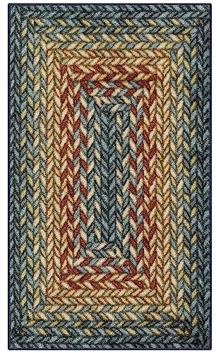 Maples Rugs Marion Bohemian Braided-Style Print Area Rug – Made in USA – Washable, Non-Slip Low-Profile Indoor Throw Rug for Foyer, Kitchen & Bathroom, 34 x 20, Multi-Color