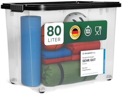 Novaliv XXL Aufbewahrungsbox mit Deckel Groß 80L Anthrazit Nestbar stapelbare Plastikbox mit Clipverschluss Eurobox mit Deckel BPA-frei 61x40x45 cm