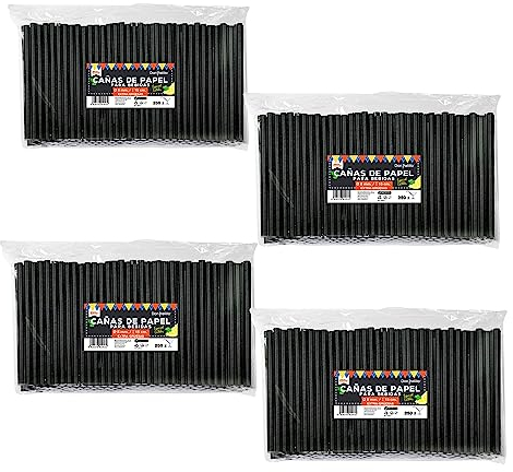 DON PALILLO - 1000 cannucce di carta di colore nero per cocktail. Dimensioni: 150 x 8 mm. 100% biodegradabili e compostabili. (4)