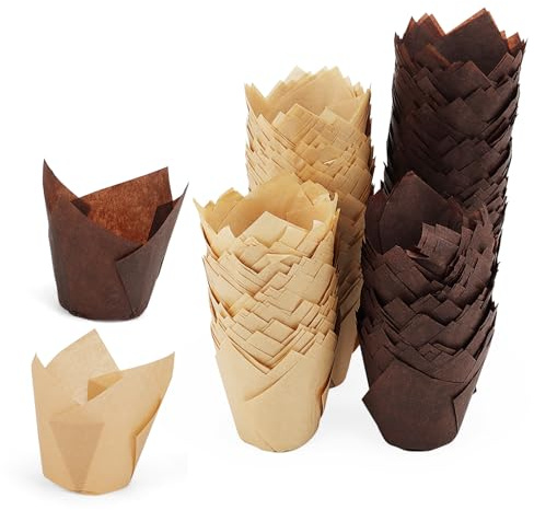 JAPCHET Lot de 400 caissettes en papier de cuisson marron et café pour muffins, muffins, muffins tulipes pour mariages, anniversaires