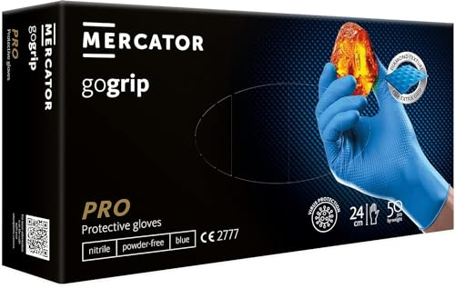 GEGRIP Einweghandschuhe, Einmalhandschuhe extra stark, Nitrilhandschuhe , 3x dicker, Handschuhe Einweg mit Diamant Grip, Arbeitshandschuhe,Industrie&Montage, versch. Farben,50 Stk/Box (Blau, M)