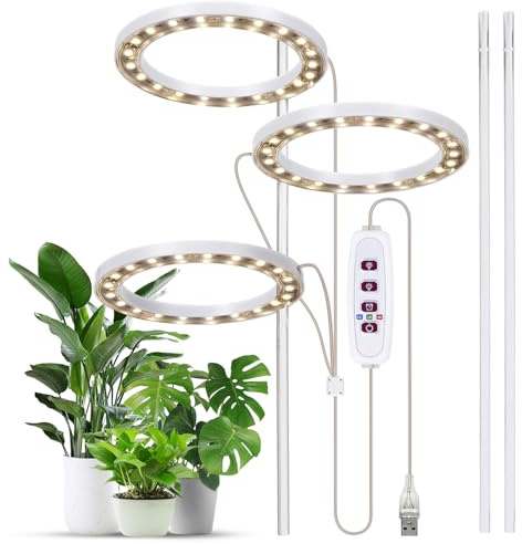Funien Grow Lights for Indoor Plants 6.2W 301.7lm 80LED 4000K USB Powered Grow Light 8H/12H/16H Timer 5 Dimmable Brightness Plant Growing Lamps for Succulents/Mini Bonsai/Small Plants